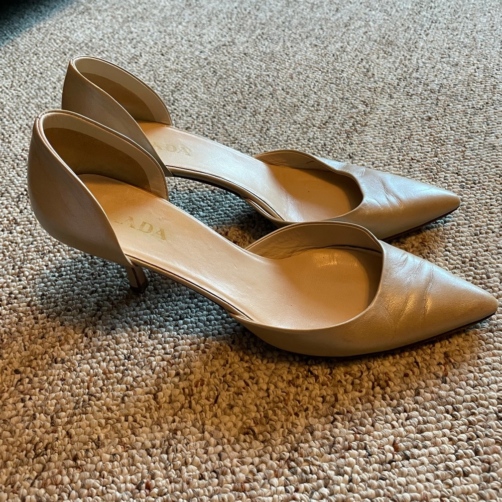Prada D’Orsay pearl white leather pumps - US8/EUR 38